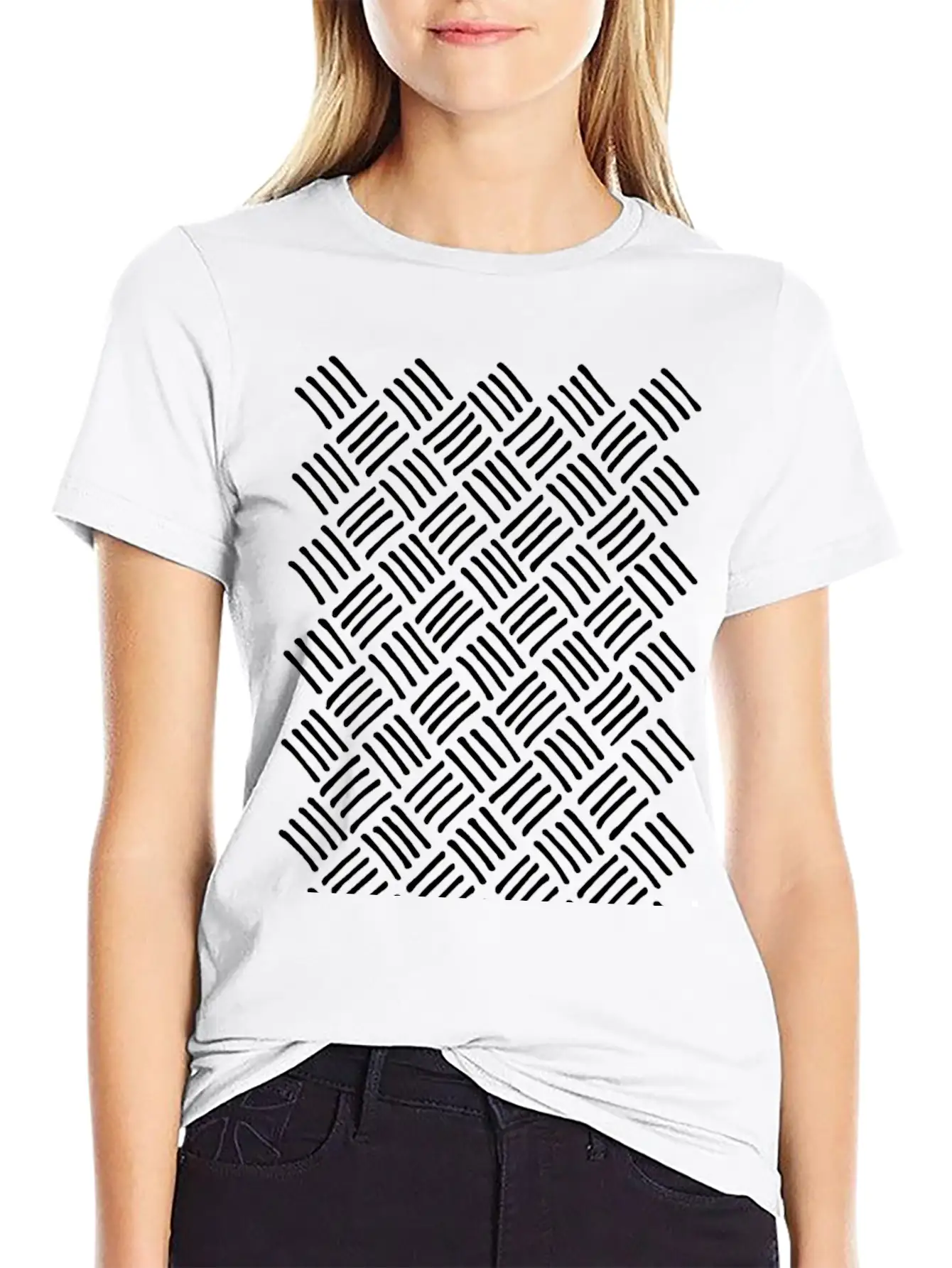 Cubic And Rhombic Lines Pattern. Curve Lines Unisex Casual T-Shirt – Clean Design For Daily Comfort