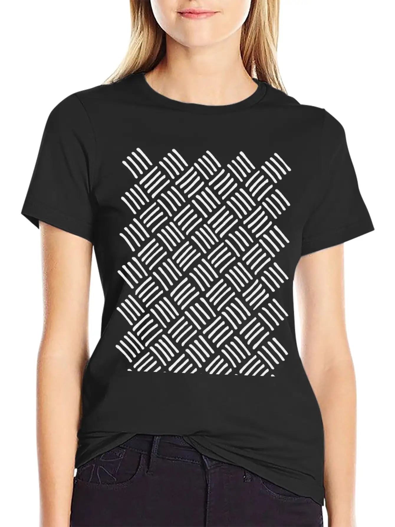 Cubic And Rhombic Lines Pattern. Curve Lines Unisex Casual T-Shirt – Clean Design For Daily Comfort