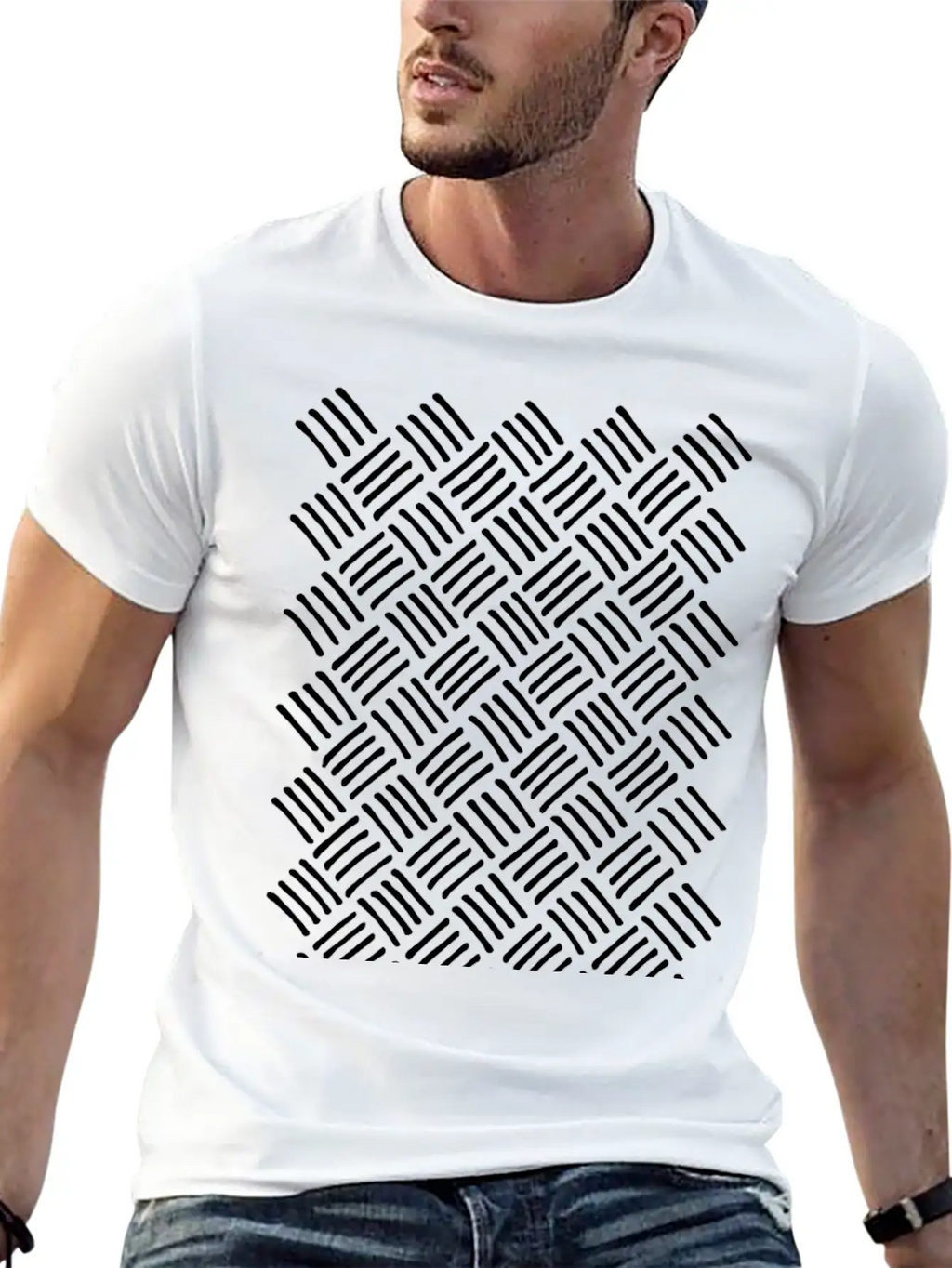 Cubic And Rhombic Lines Pattern. Curve Lines Unisex Casual T-Shirt – Clean Design For Daily Comfort
