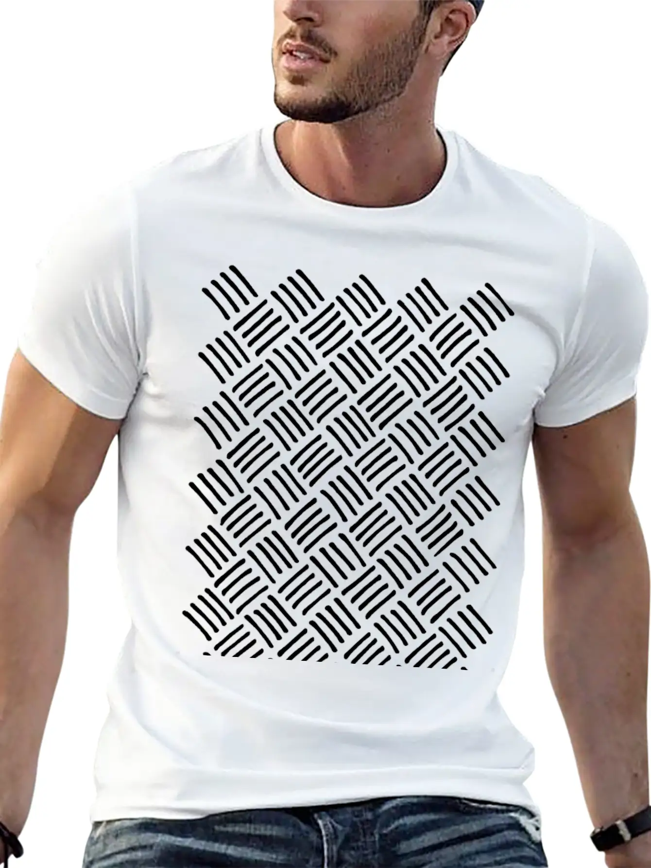 Cubic And Rhombic Lines Pattern. Curve Lines Unisex Casual T-Shirt – Clean Design For Daily Comfort