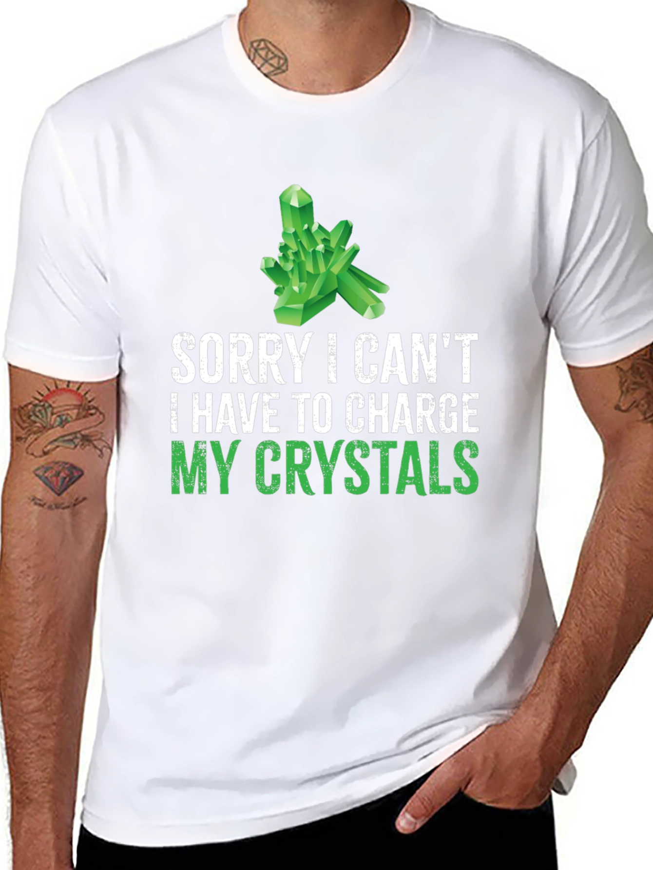 Crystal Charging T-Shirt: Sorry Cant! Black Cotton Tee
