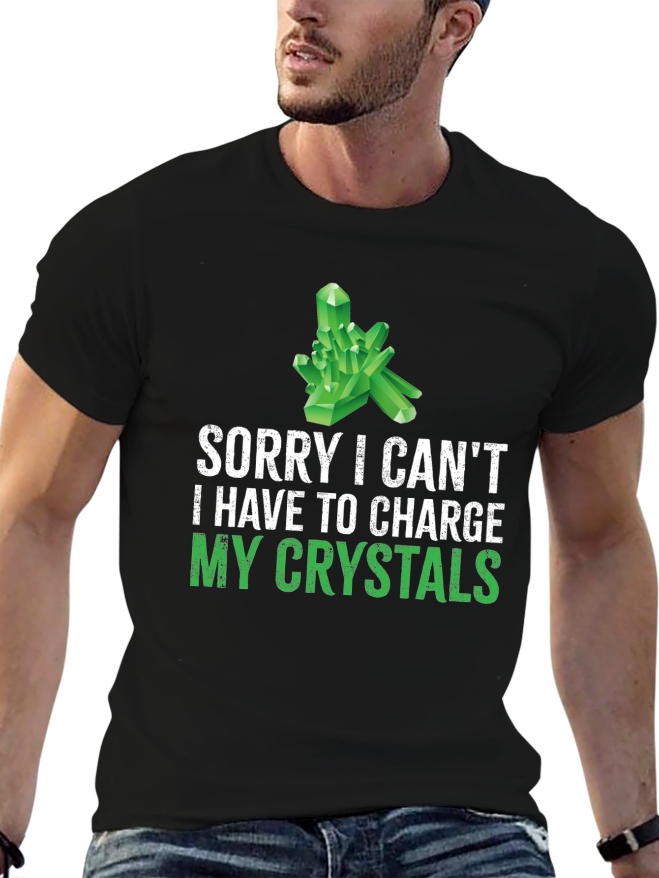 Crystal Charging T-Shirt: Sorry Cant! Black Cotton Tee