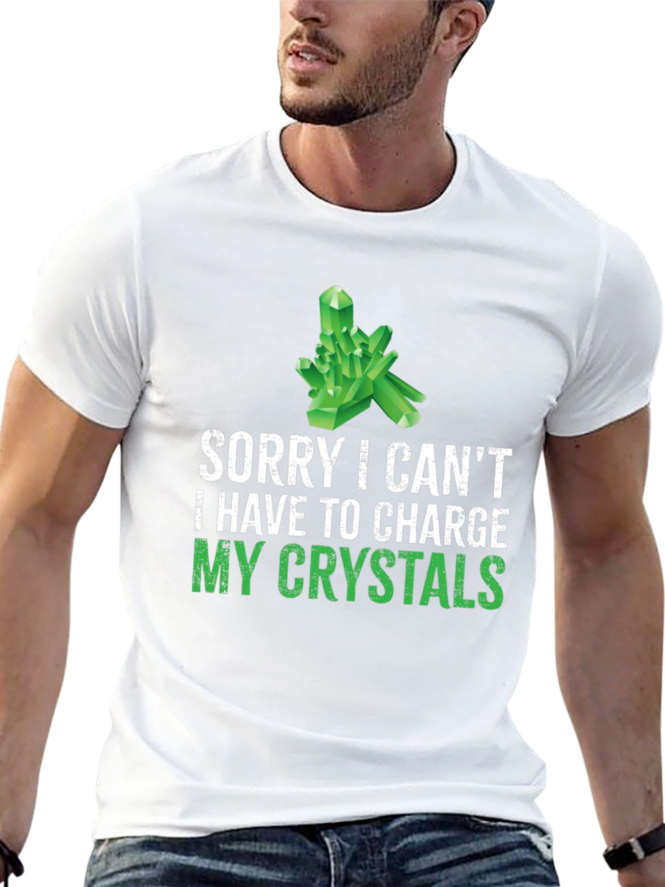 Crystal Charging T-Shirt: Sorry Cant! Black Cotton Tee