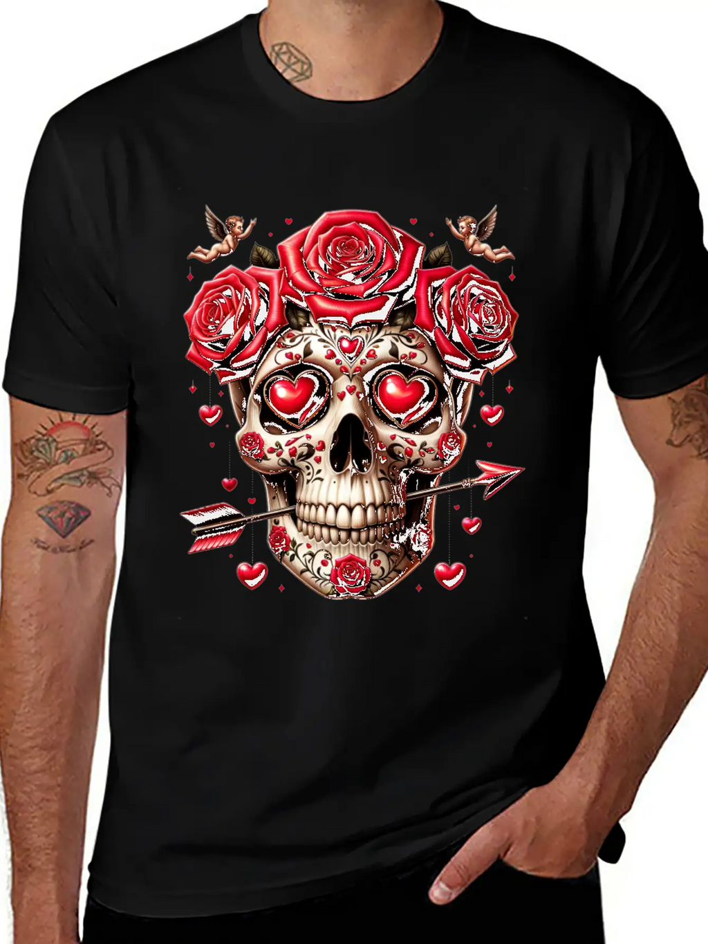 Cupid’s Skull T Shirt Love Arrow Valentine Skull Essential Cotton Tee For Daily Outfits – Unisex Style