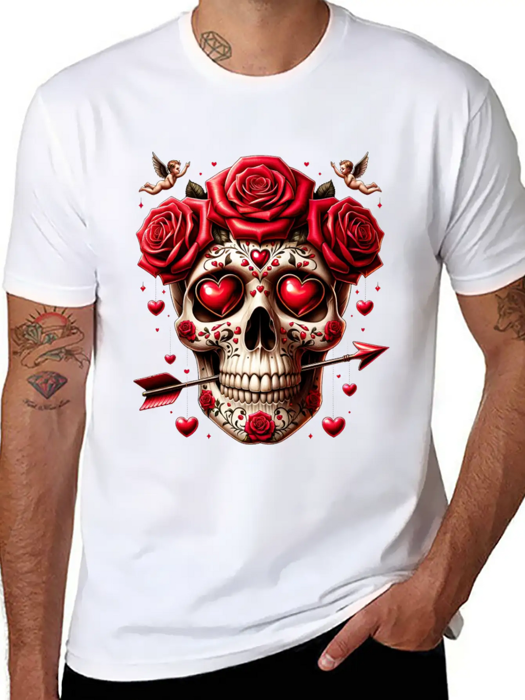 Cupid’s Skull T Shirt Love Arrow Valentine Skull Essential Cotton Tee For Daily Outfits – Unisex Style