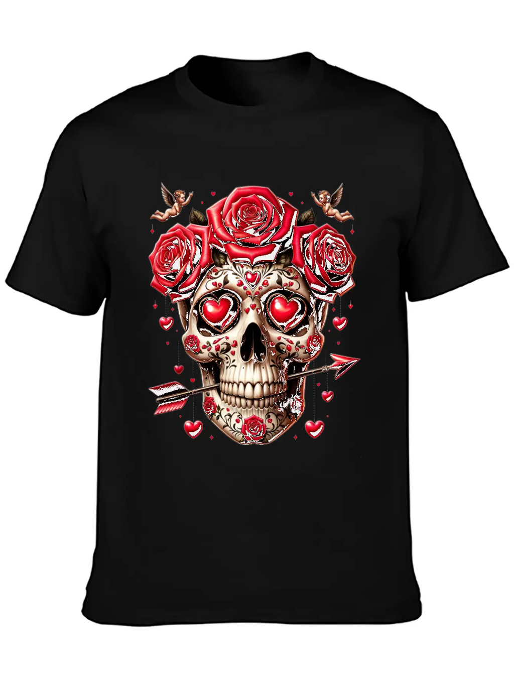 Cupid’s Skull T Shirt Love Arrow Valentine Skull Essential Cotton Tee For Daily Outfits – Unisex Style