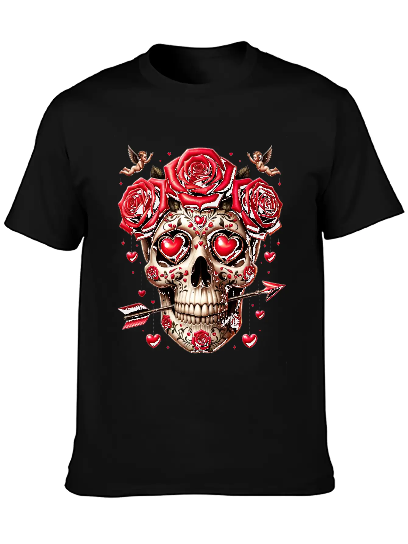 Cupid’s Skull T Shirt Love Arrow Valentine Skull Essential Cotton Tee For Daily Outfits – Unisex Style