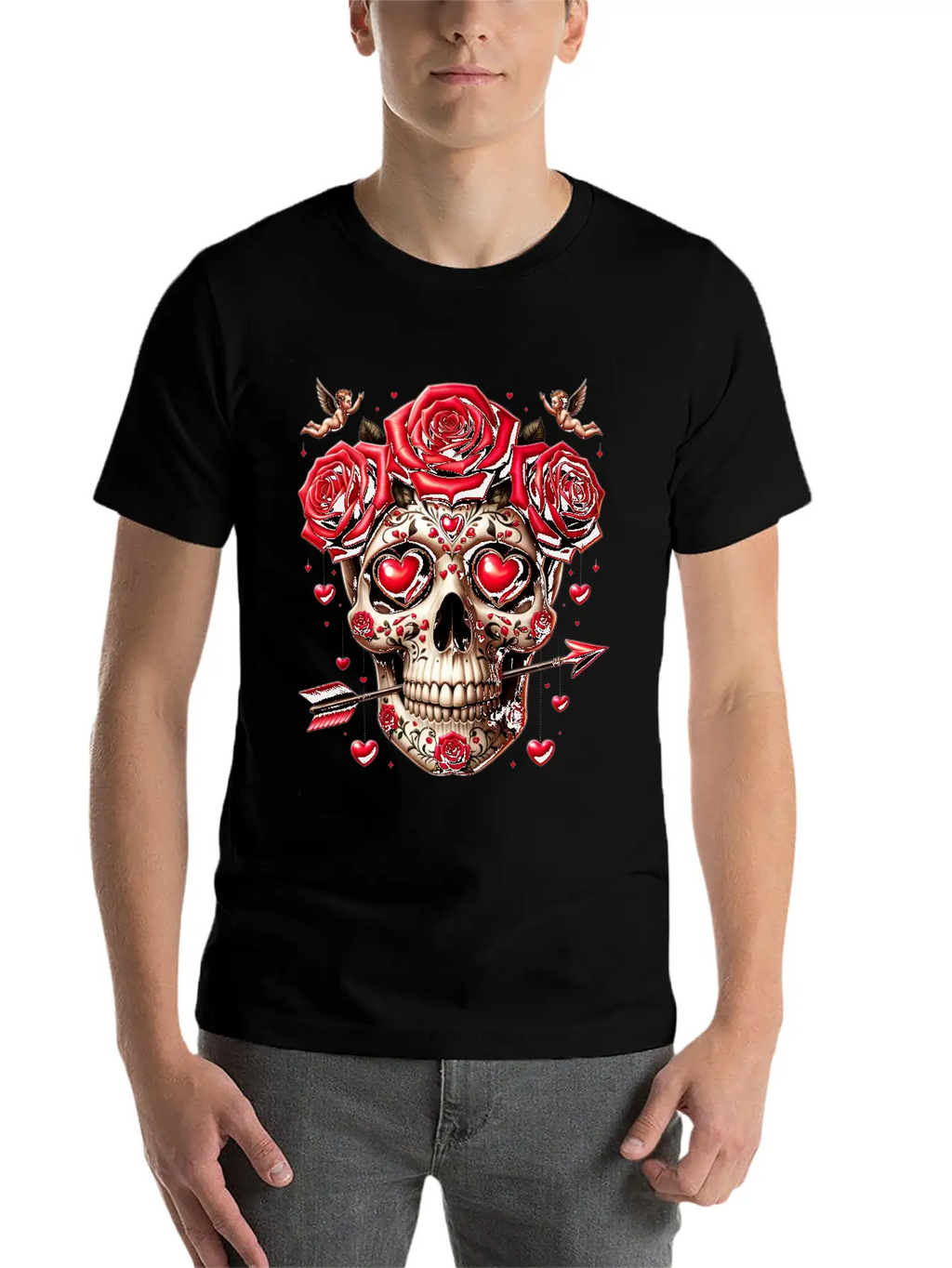 Cupid’s Skull T Shirt Love Arrow Valentine Skull Essential Cotton Tee For Daily Outfits – Unisex Style