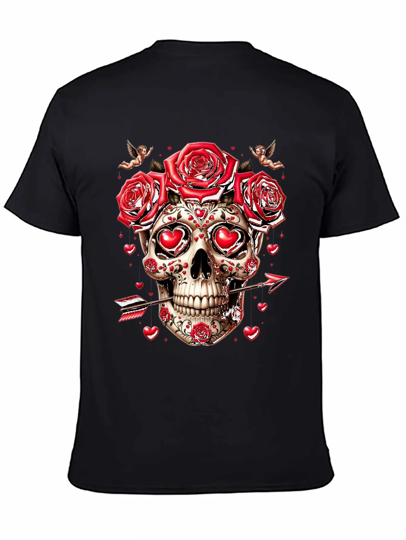 Cupid’s Skull T Shirt Love Arrow Valentine Skull Essential Cotton Tee For Daily Outfits – Unisex Style