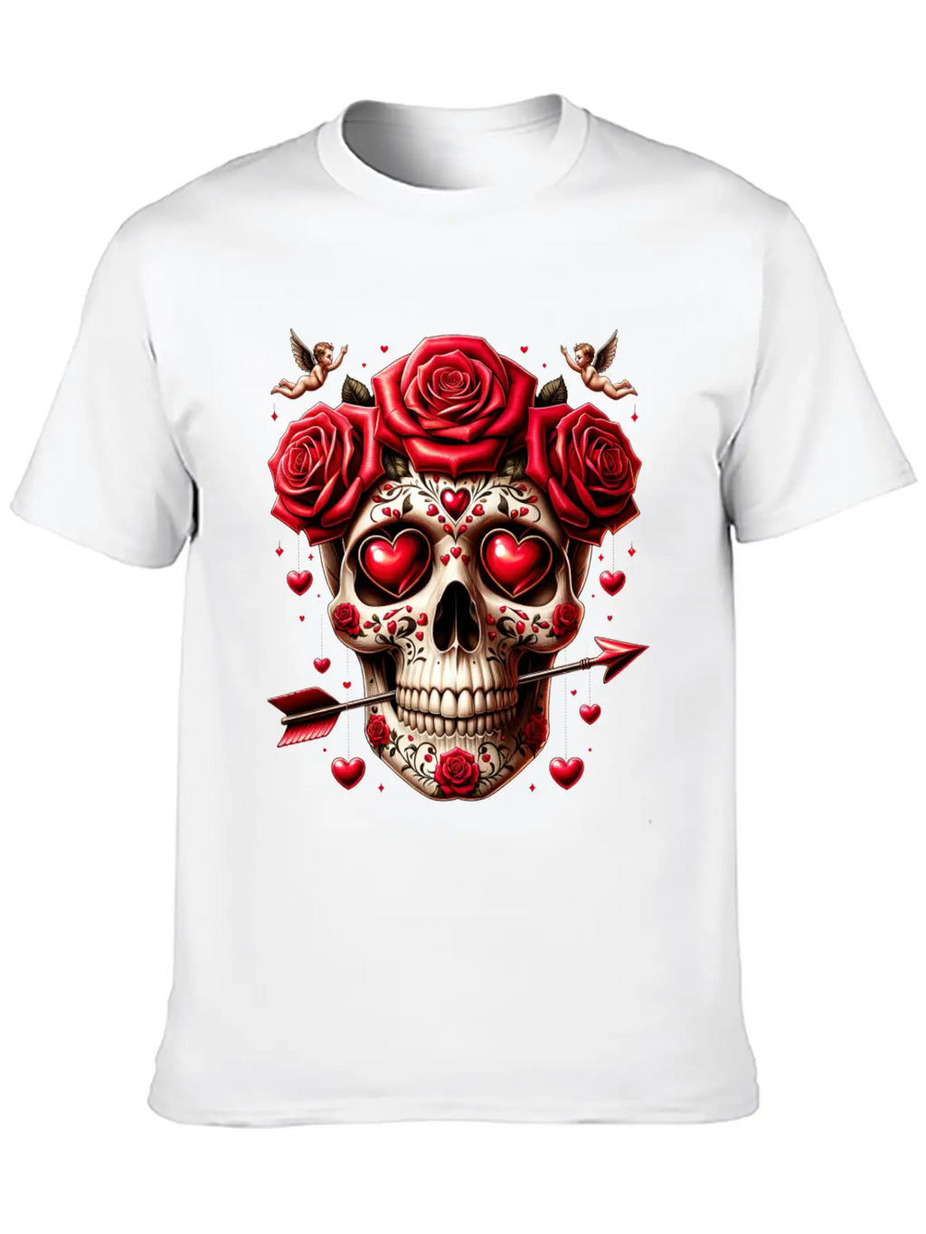 Cupid’s Skull T Shirt Love Arrow Valentine Skull Essential Cotton Tee For Daily Outfits – Unisex Style