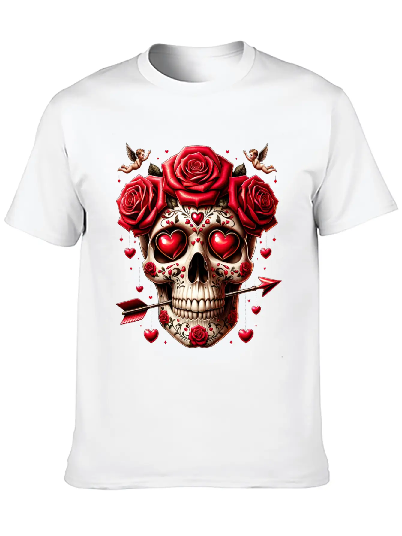 Cupid’s Skull T Shirt Love Arrow Valentine Skull Essential Cotton Tee For Daily Outfits – Unisex Style