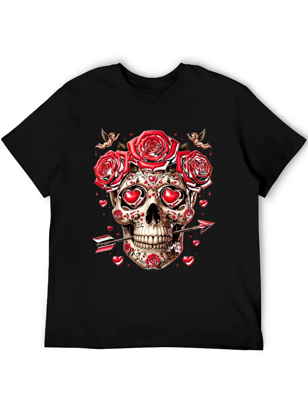 Cupid’s Skull T Shirt Love Arrow Valentine Skull Essential Cotton Tee For Daily Outfits – Unisex Style