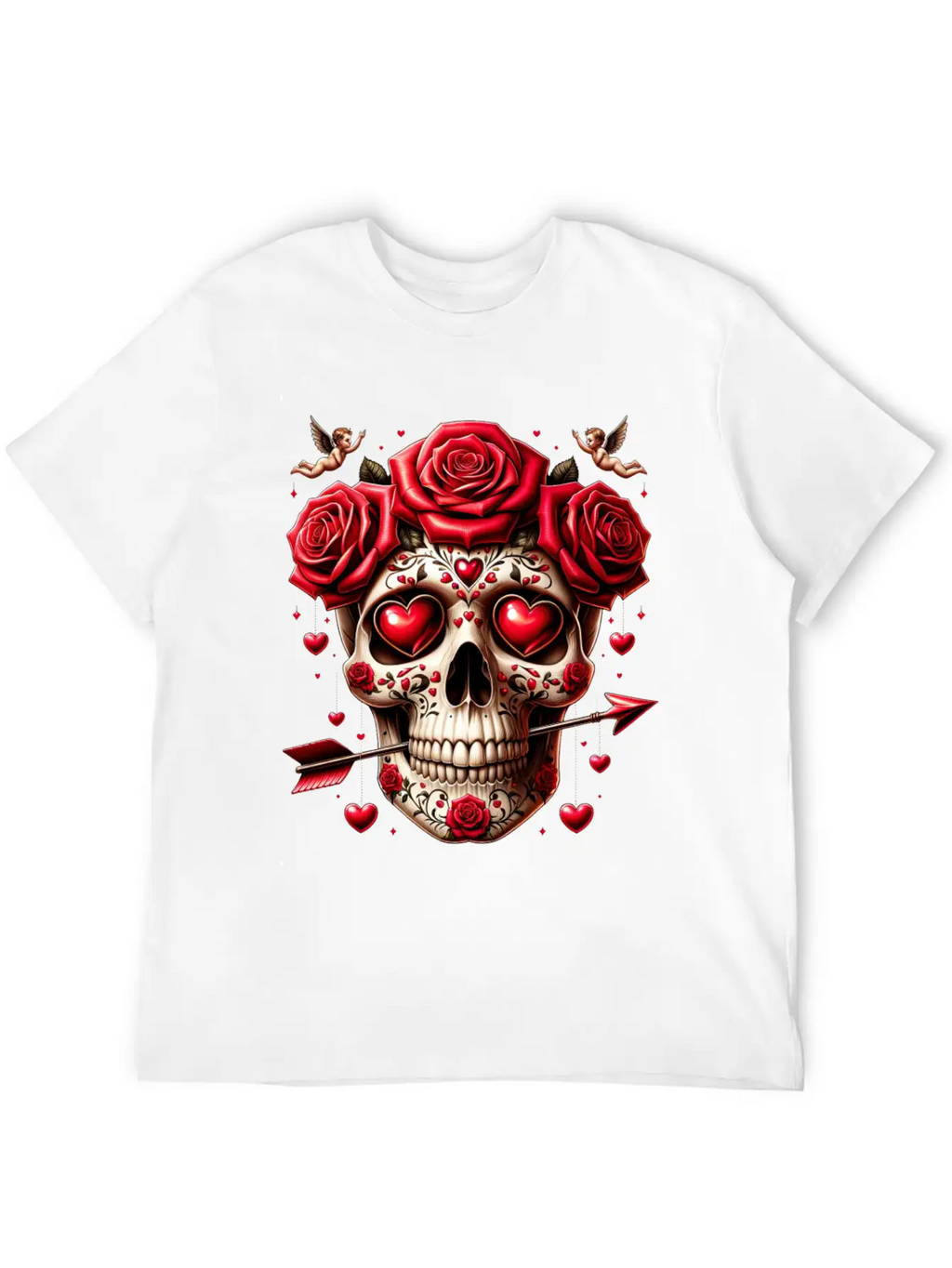 Cupid’s Skull T Shirt Love Arrow Valentine Skull Essential Cotton Tee For Daily Outfits – Unisex Style