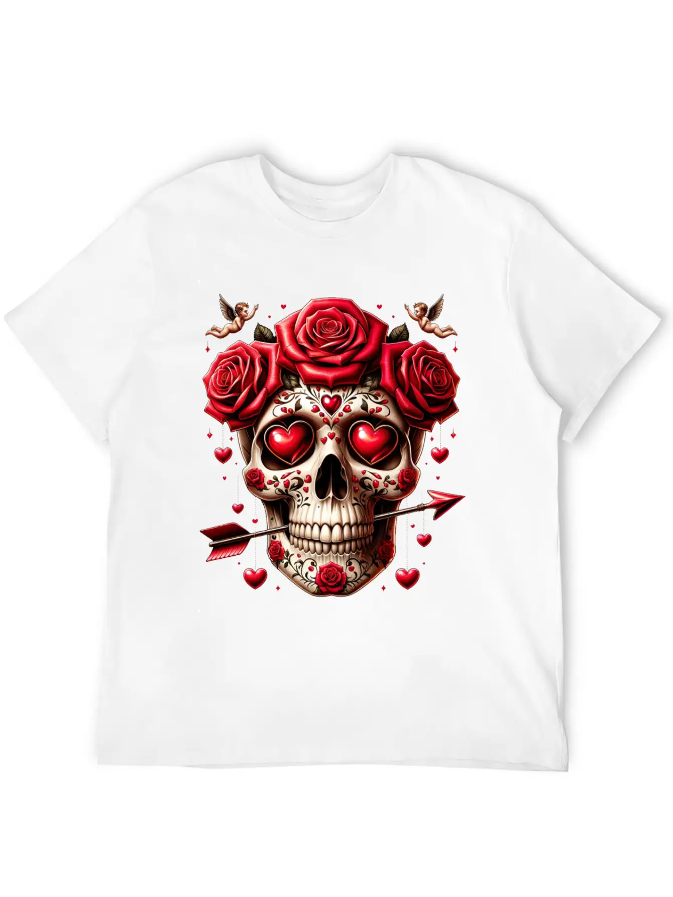 Cupid’s Skull T Shirt Love Arrow Valentine Skull Essential Cotton Tee For Daily Outfits – Unisex Style