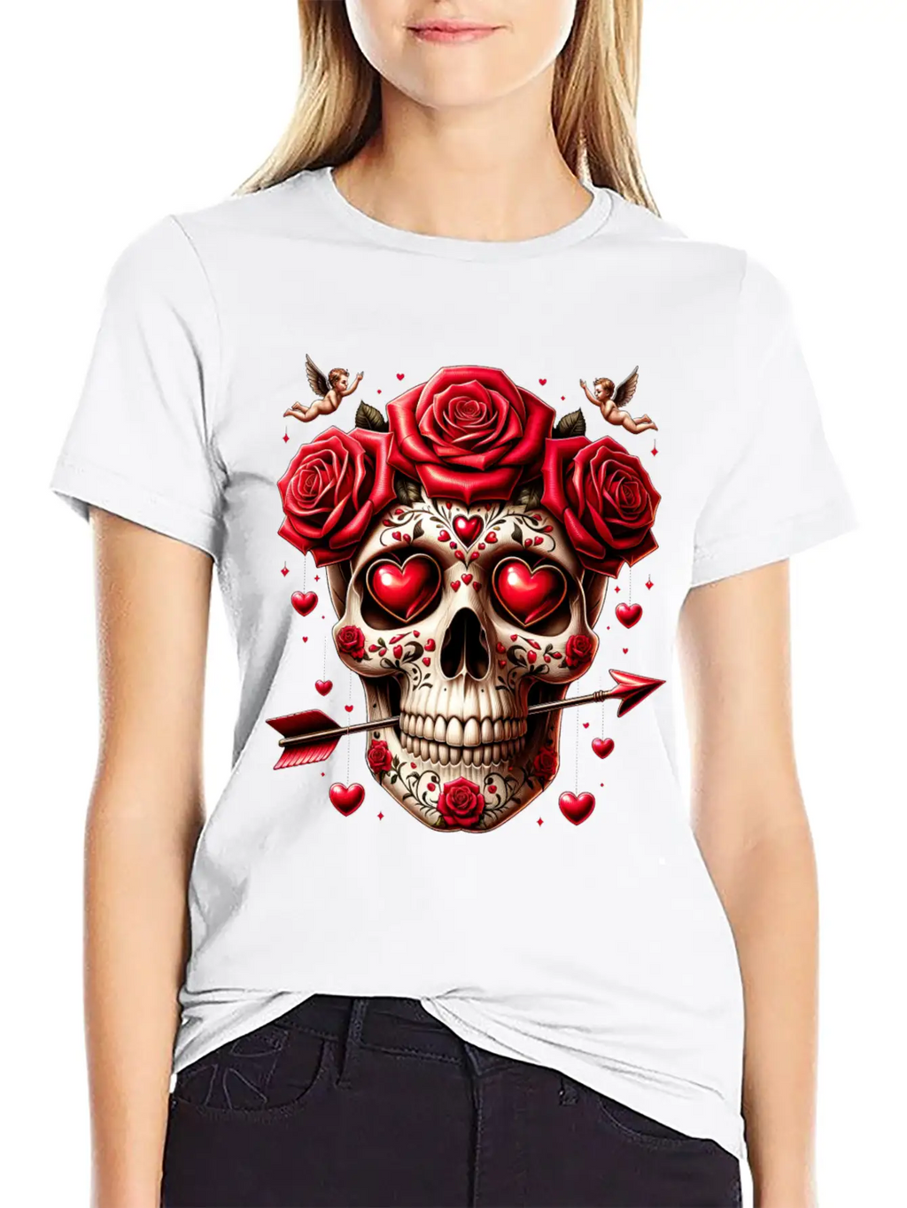 Cupid’s Skull T Shirt Love Arrow Valentine Skull Essential Cotton Tee For Daily Outfits – Unisex Style