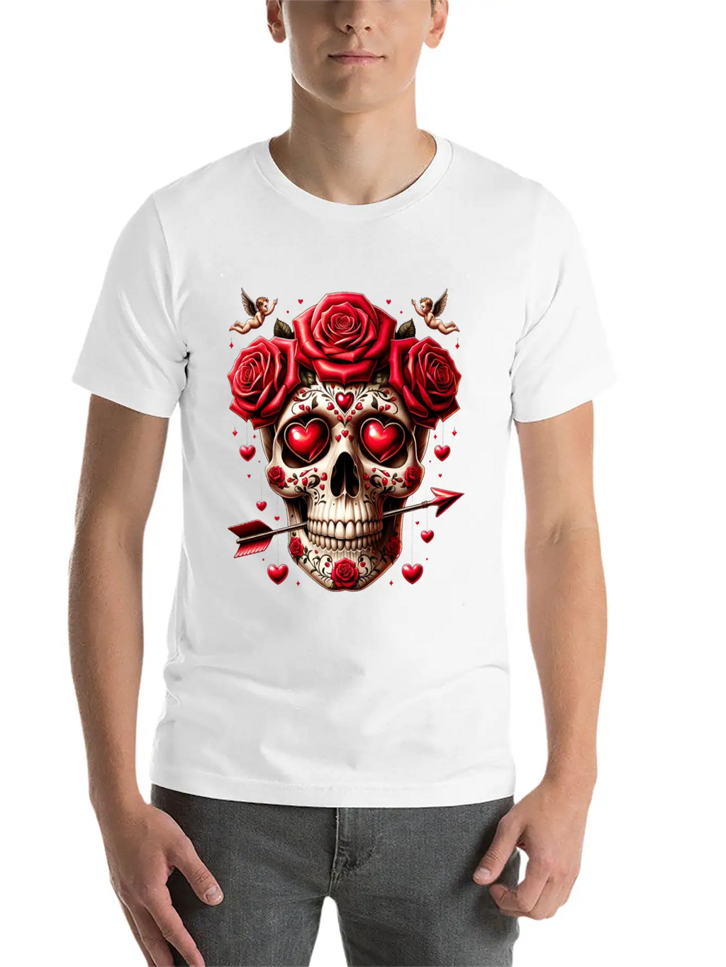 Cupid’s Skull T Shirt Love Arrow Valentine Skull Essential Cotton Tee For Daily Outfits – Unisex Style
