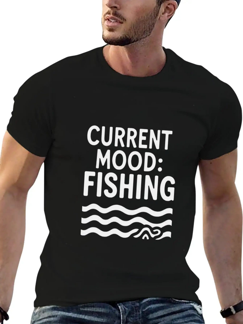 Current Mood Fishing River Fishing Unisex Casual T-Shirt – Clean Design For Daily Comfort