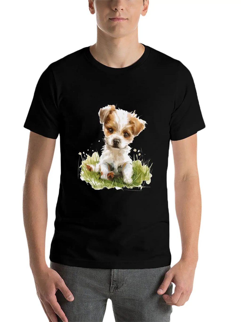 Cute Baby Dog Watercolor Essential Cotton Tee For Daily Outfits – Unisex Style