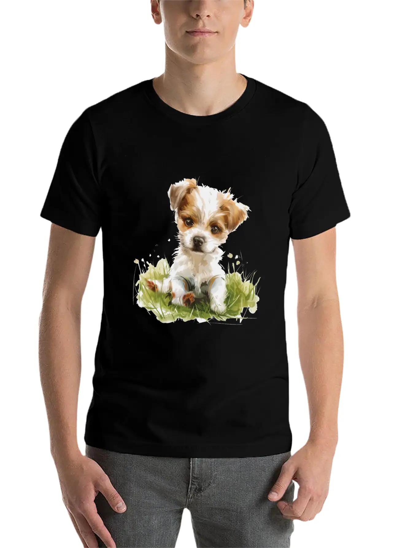 Cute Baby Dog Watercolor Essential Cotton Tee For Daily Outfits – Unisex Style