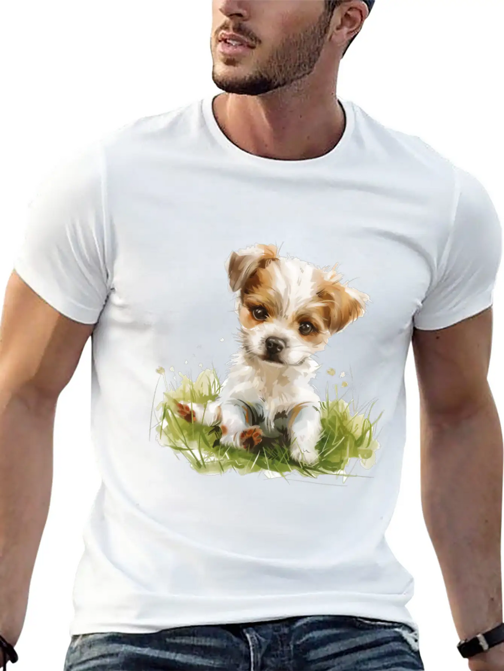 Cute Baby Dog Watercolor Essential Cotton Tee For Daily Outfits – Unisex Style