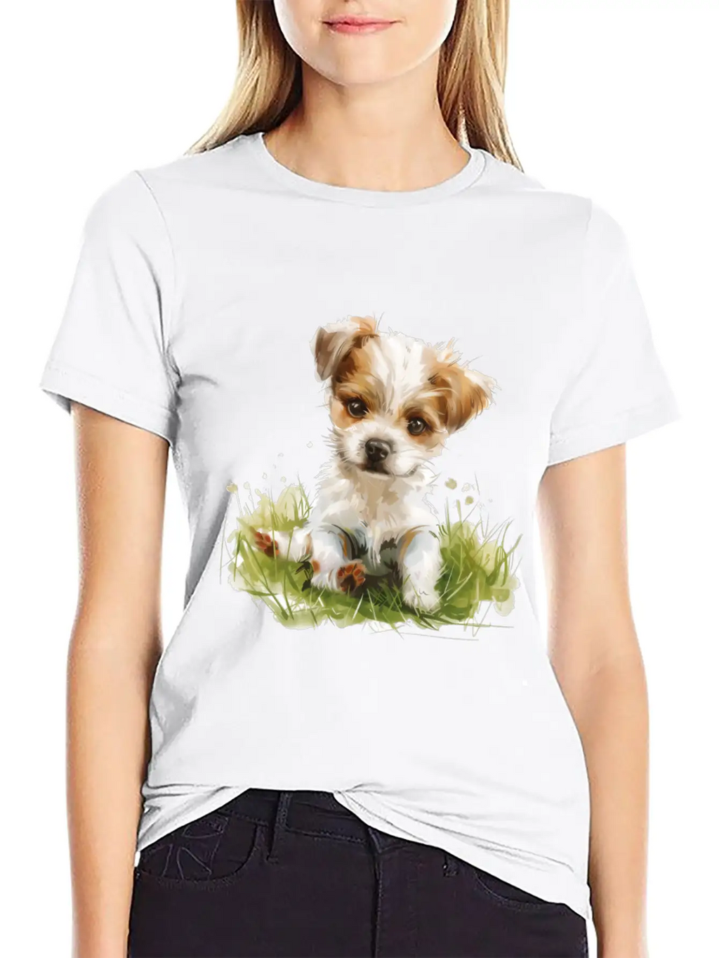 Cute Baby Dog Watercolor Essential Cotton Tee For Daily Outfits – Unisex Style