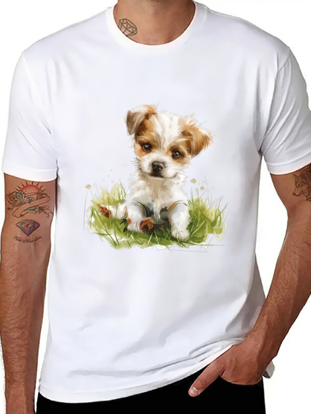 Cute Baby Dog Watercolor Essential Cotton Tee For Daily Outfits – Unisex Style