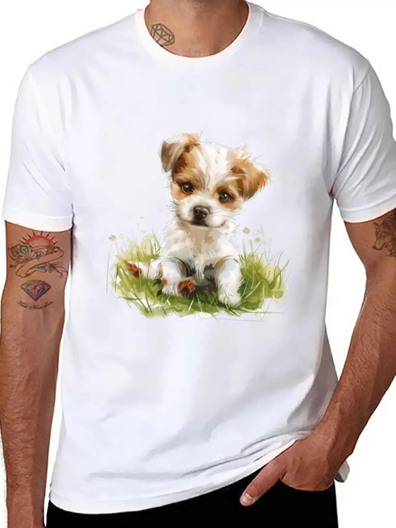 Cute Baby Dog Watercolor Essential Cotton Tee For Daily Outfits – Unisex Style