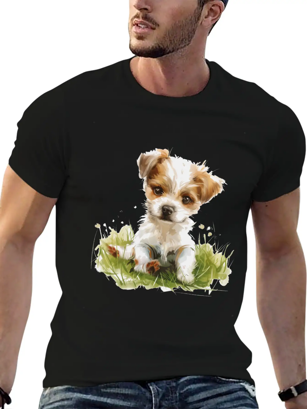 Cute Baby Dog Watercolor Essential Cotton Tee For Daily Outfits – Unisex Style
