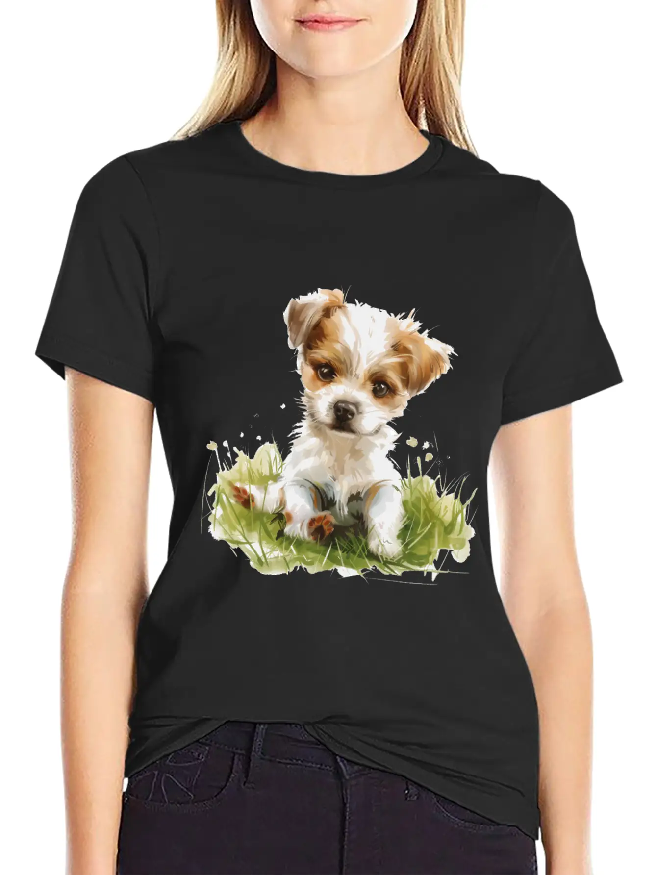 Cute Baby Dog Watercolor Essential Cotton Tee For Daily Outfits – Unisex Style