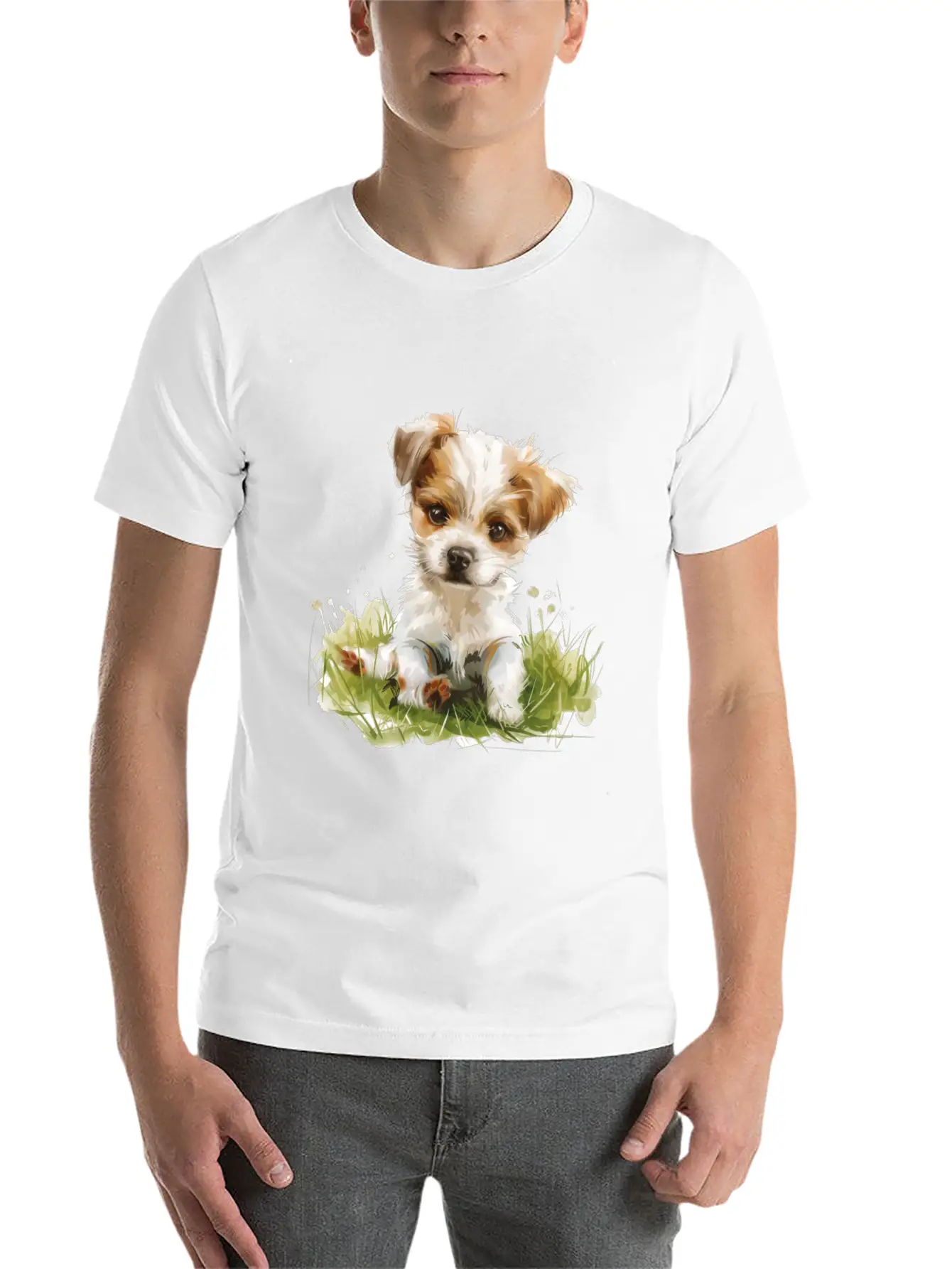 Cute Baby Dog Watercolor Essential Cotton Tee For Daily Outfits – Unisex Style