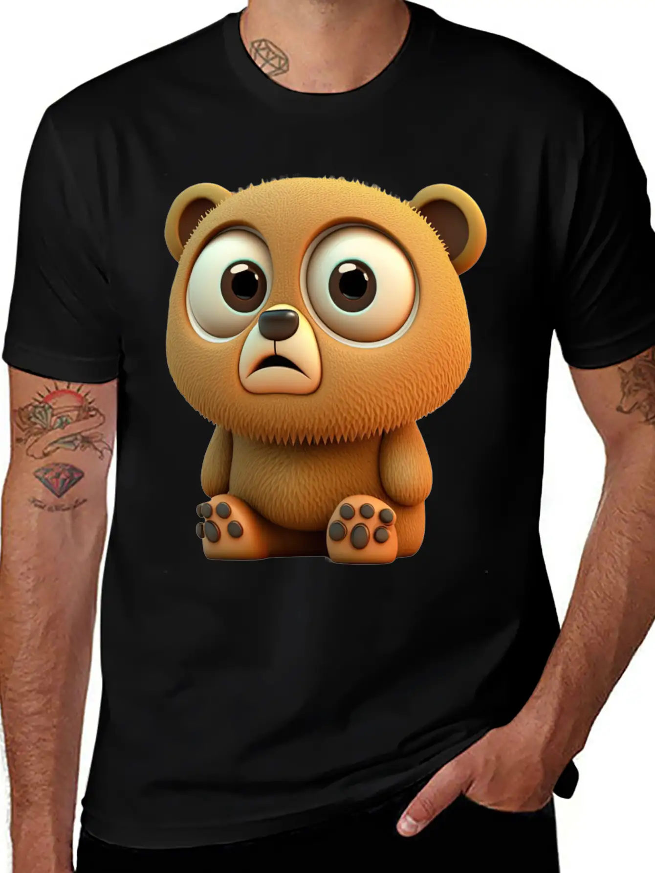 Cute Bear Cartoon Character Casual Graphic T-Shirt – Simple And Comfortable Daily Wear
