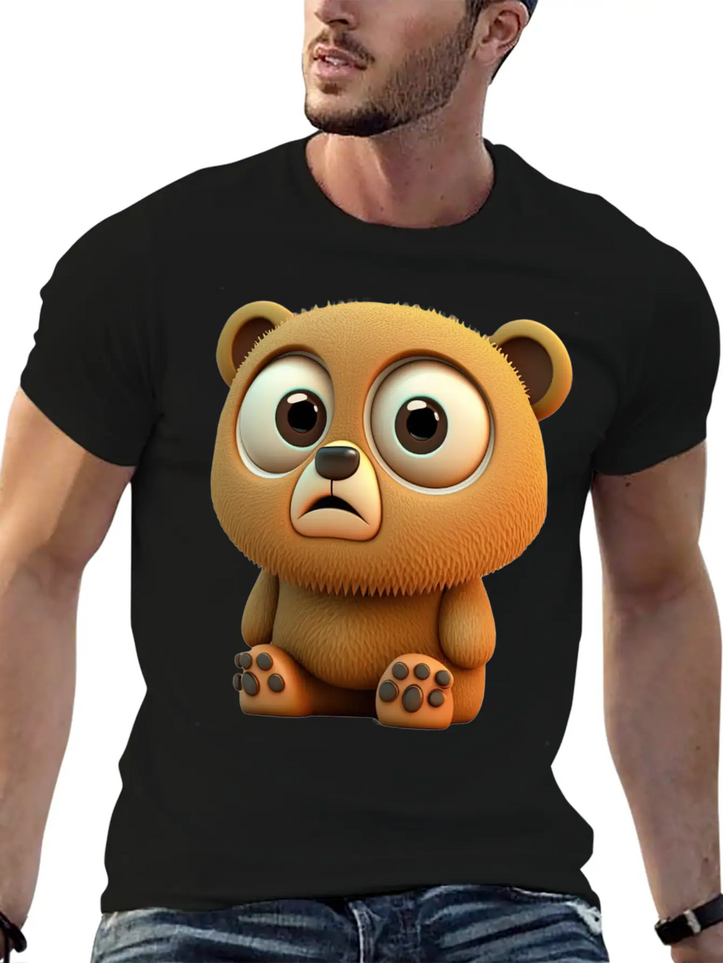 Cute Bear Cartoon Character Casual Graphic T-Shirt – Simple And Comfortable Daily Wear
