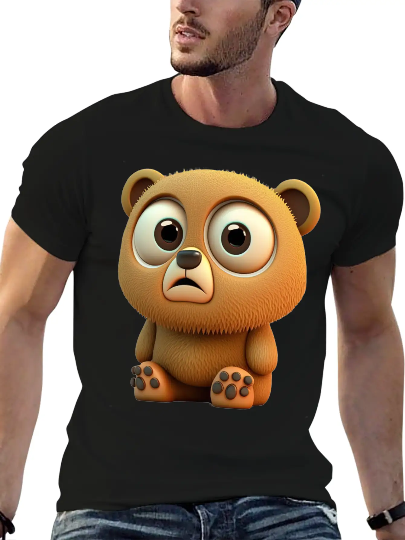 Cute Bear Cartoon Character Casual Graphic T-Shirt – Simple And Comfortable Daily Wear