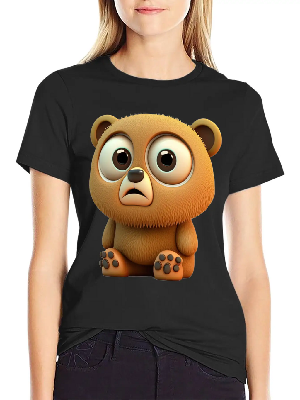 Cute Bear Cartoon Character Casual Graphic T-Shirt – Simple And Comfortable Daily Wear