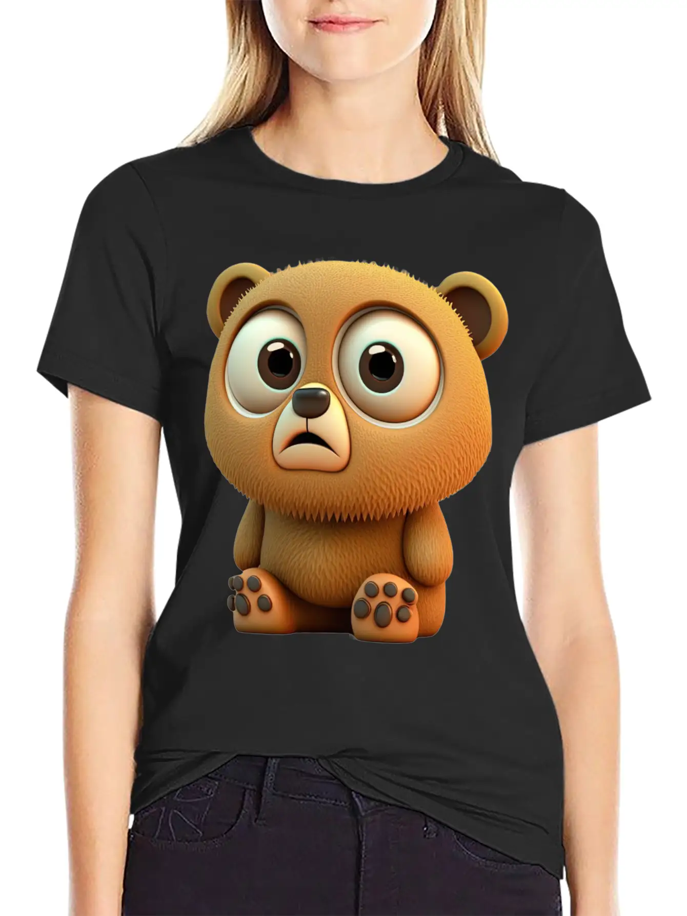 Cute Bear Cartoon Character Casual Graphic T-Shirt – Simple And Comfortable Daily Wear