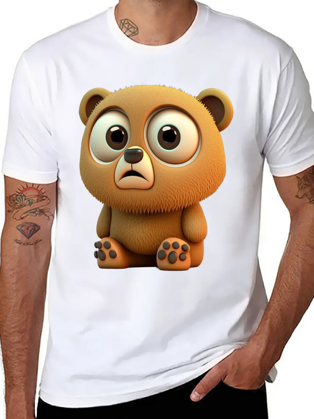 Cute Bear Cartoon Character Casual Graphic T-Shirt – Simple And Comfortable Daily Wear