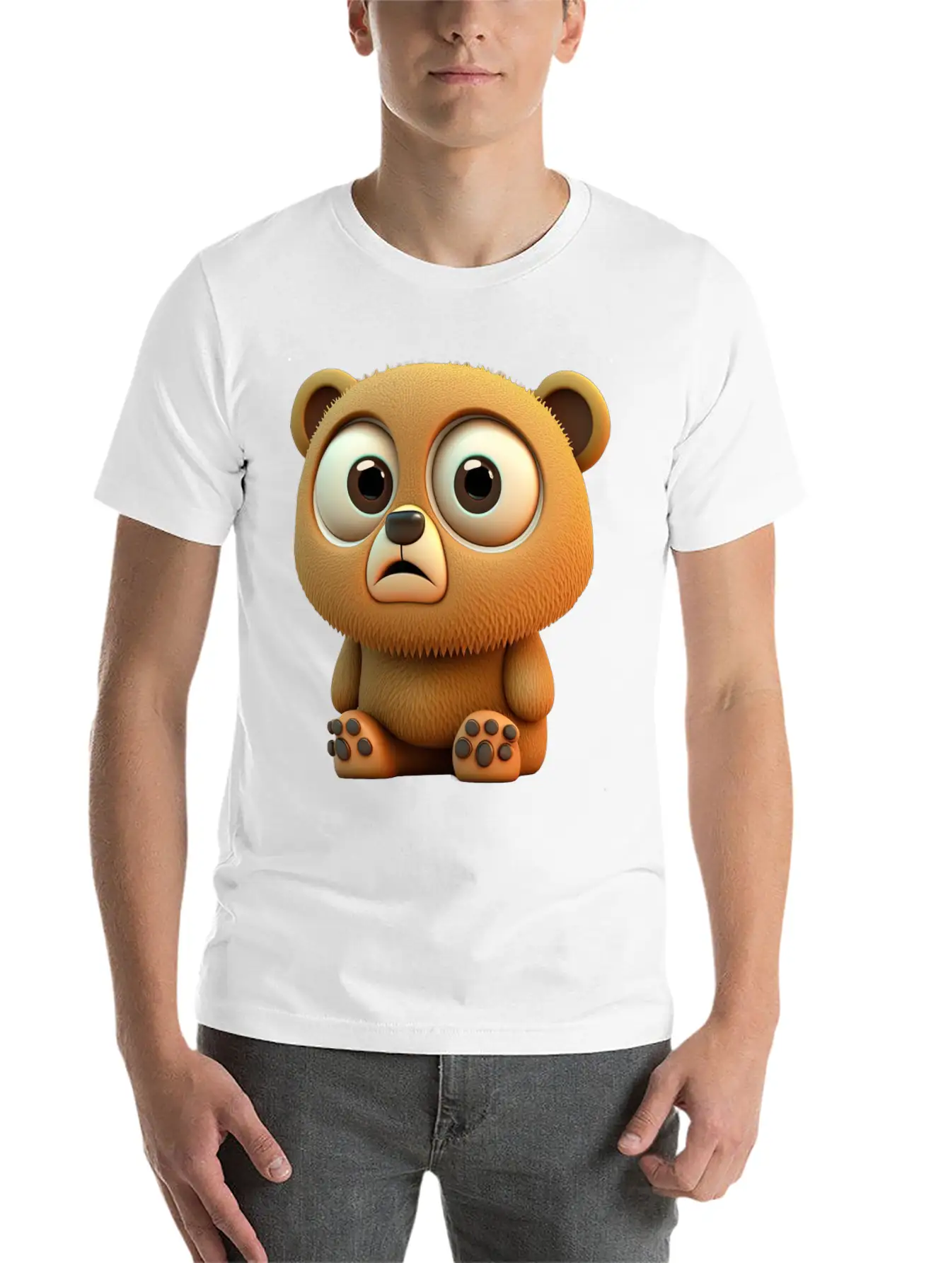 Cute Bear Cartoon Character Casual Graphic T-Shirt – Simple And Comfortable Daily Wear