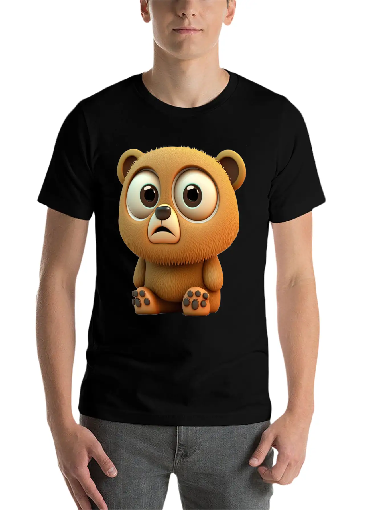 Cute Bear Cartoon Character Casual Graphic T-Shirt – Simple And Comfortable Daily Wear