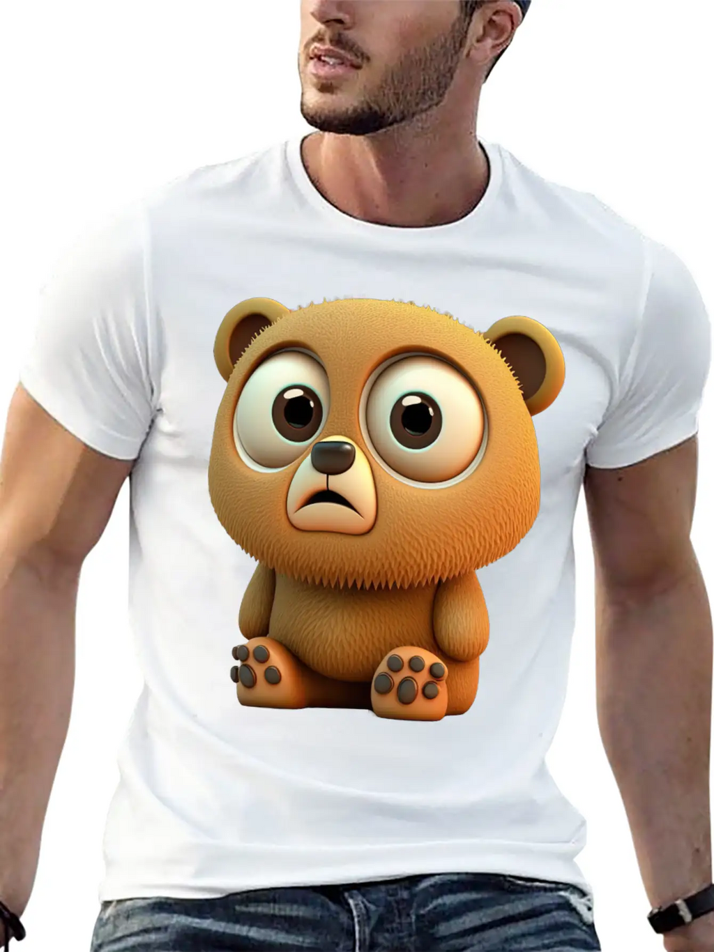 Cute Bear Cartoon Character Casual Graphic T-Shirt – Simple And Comfortable Daily Wear