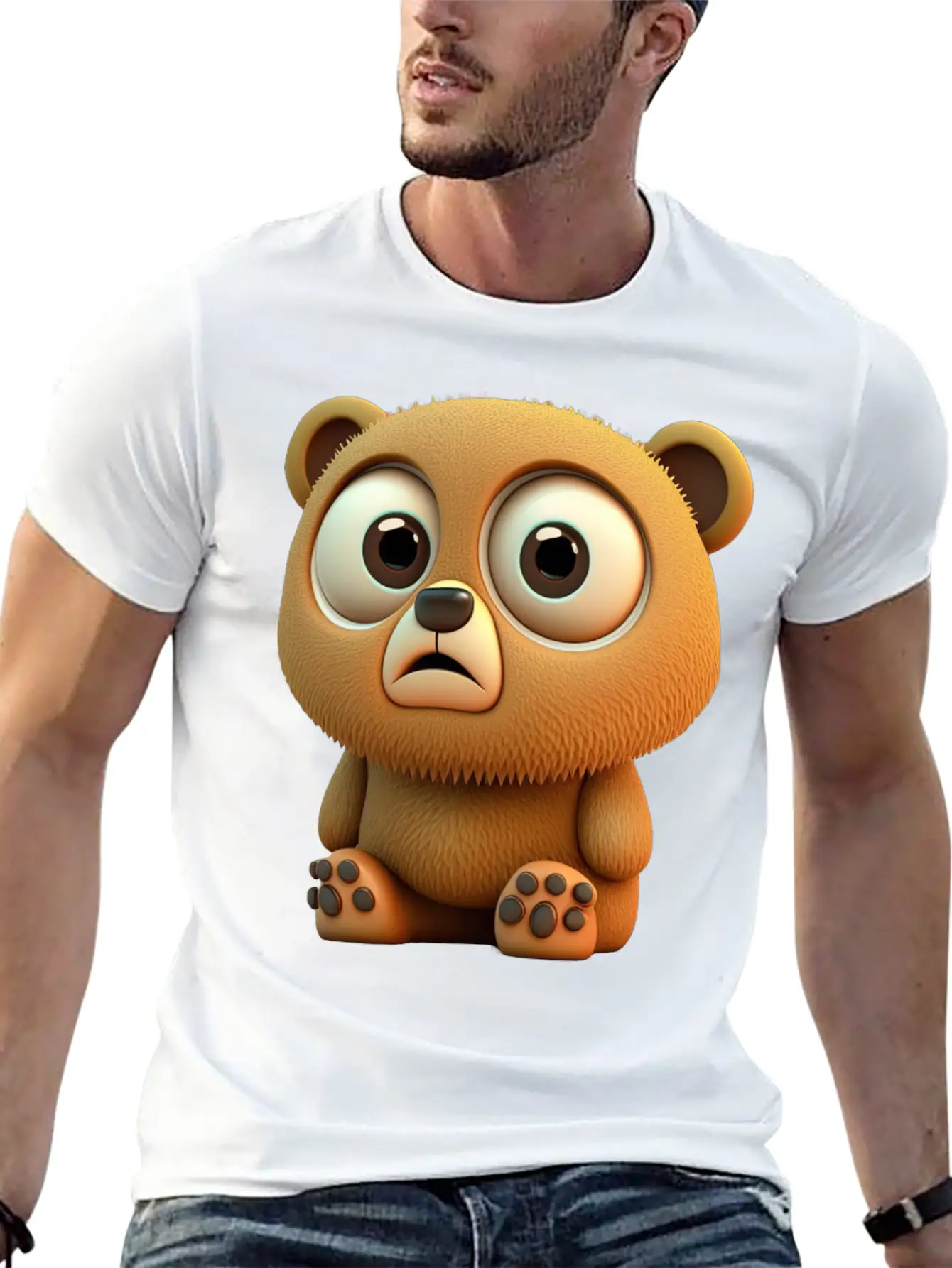 Cute Bear Cartoon Character Casual Graphic T-Shirt – Simple And Comfortable Daily Wear