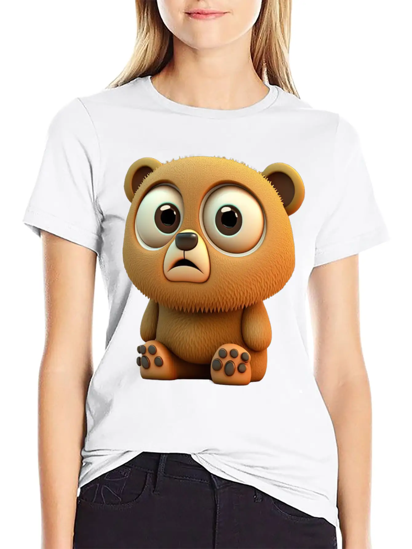 Cute Bear Cartoon Character Casual Graphic T-Shirt – Simple And Comfortable Daily Wear