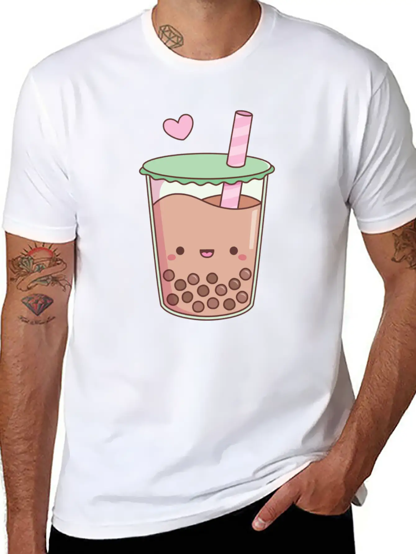 Cute Boba Tea Love Doodle Unisex Short Sleeve Soft Cotton T-Shirt – Casual Everyday Wear