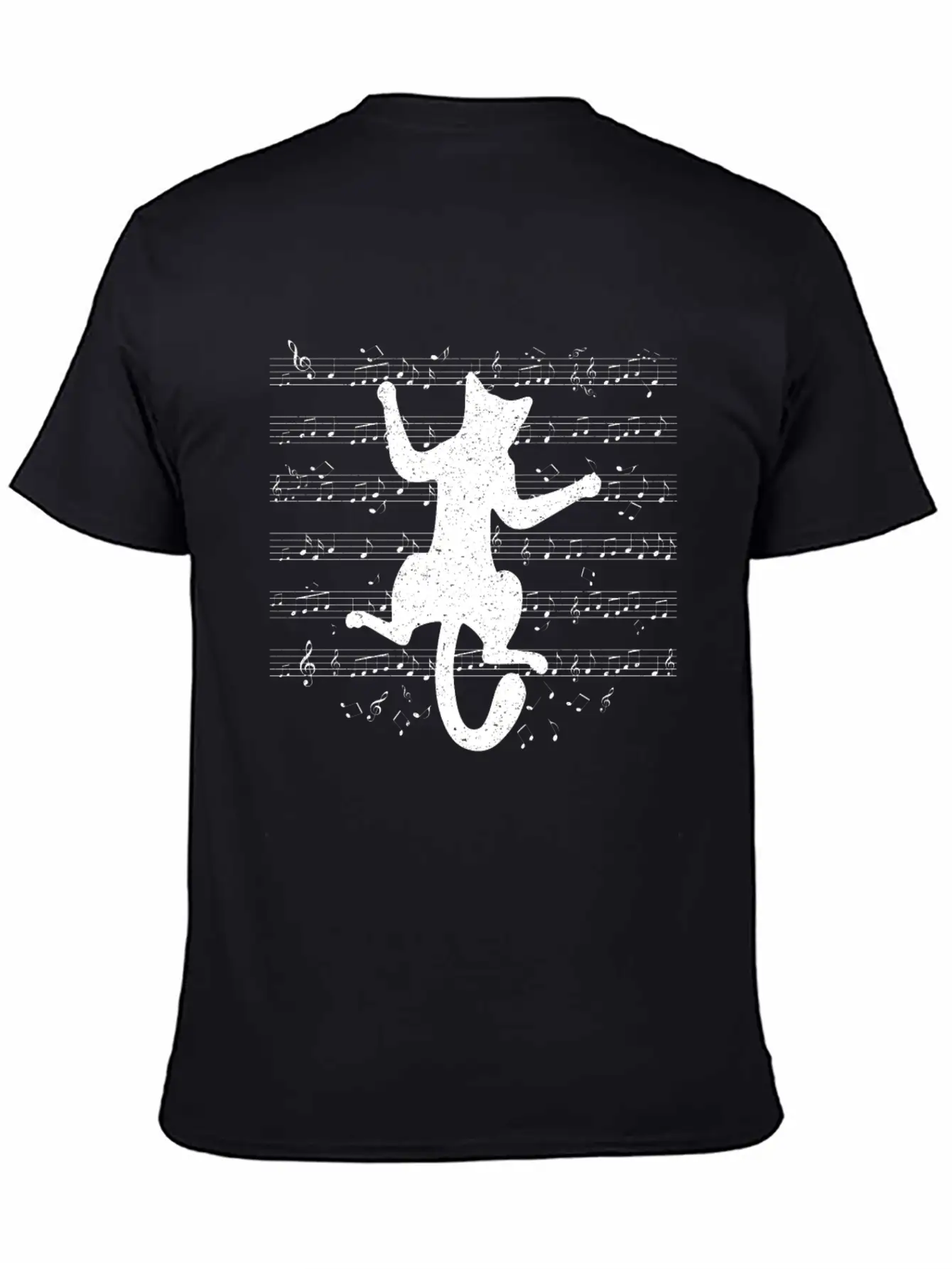 Cute Cat Playing On Musical Notes Musician Essential Cotton Tee For Daily Outfits – Unisex Style