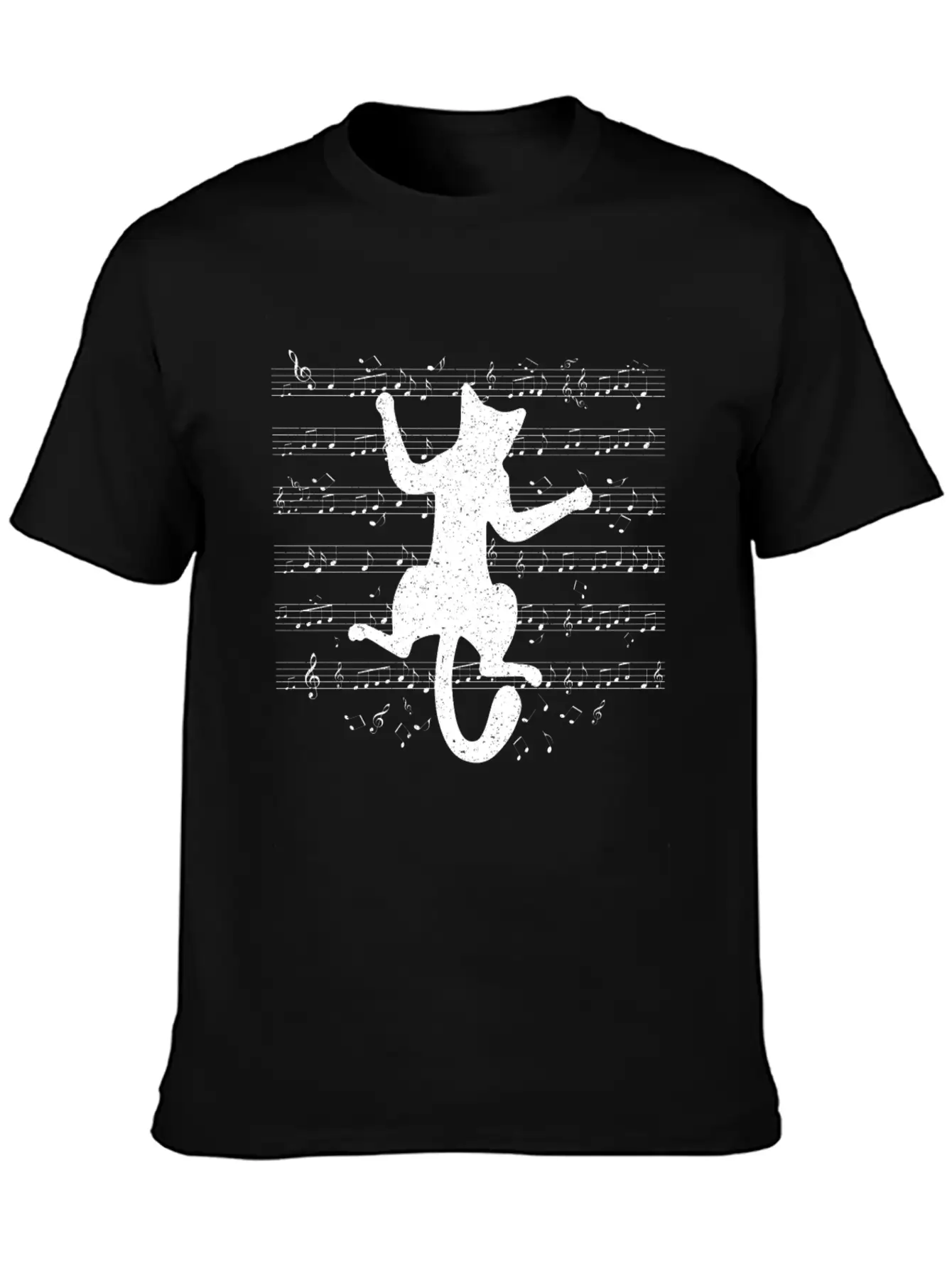 Cute Cat Playing On Musical Notes Musician Essential Cotton Tee For Daily Outfits – Unisex Style