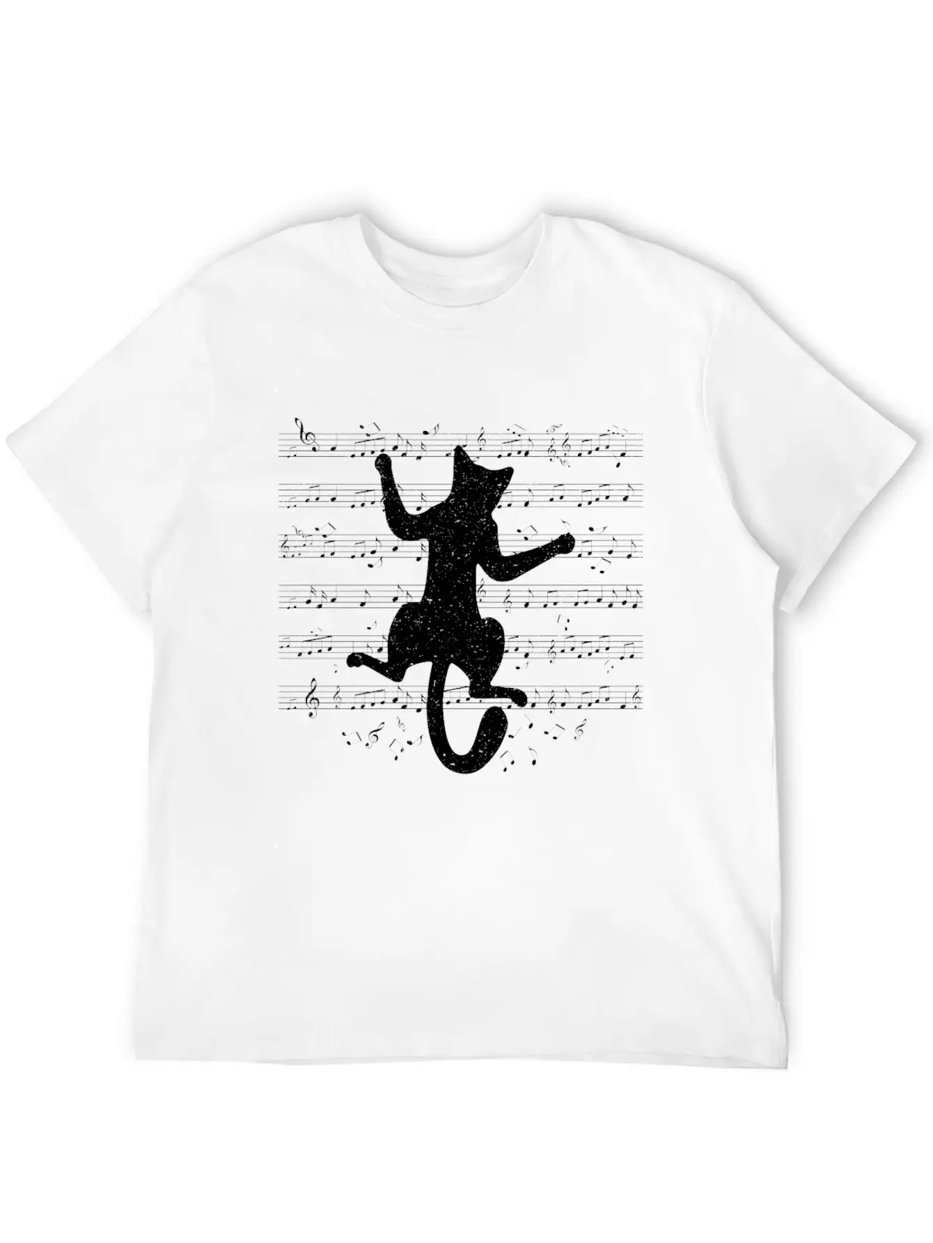 Cute Cat Playing On Musical Notes Musician Essential Cotton Tee For Daily Outfits – Unisex Style