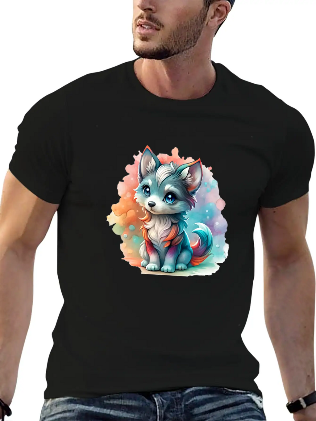Cute Chibi Grey Wolf For Wolf Lovers - White Essential Cotton Tee For Daily Outfits – Unisex Style