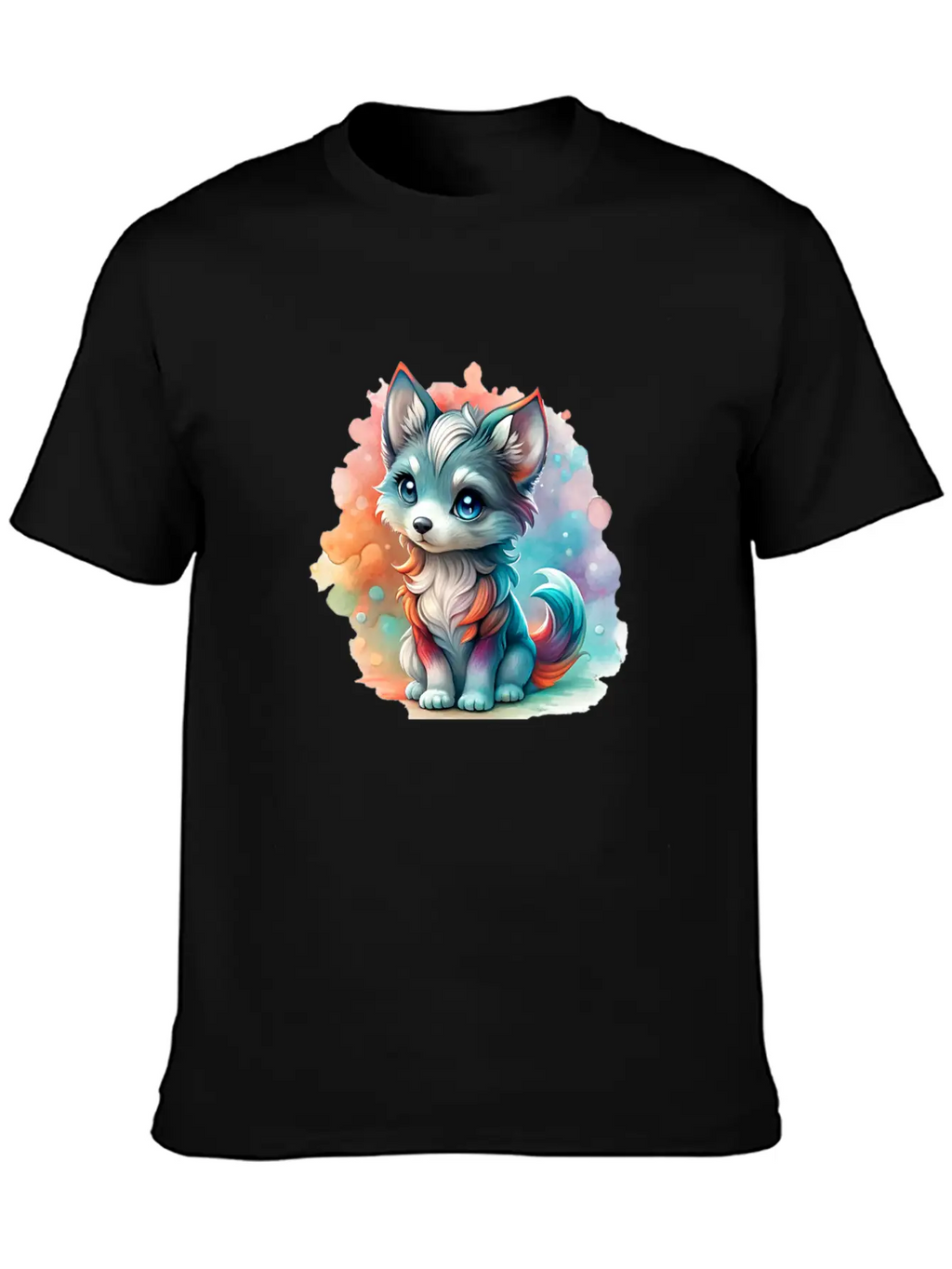 Cute Chibi Grey Wolf For Wolf Lovers - White Essential Cotton Tee For Daily Outfits – Unisex Style