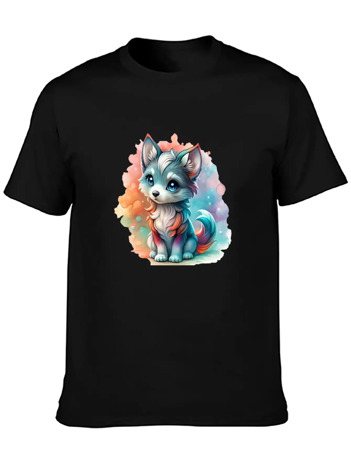 Cute Chibi Grey Wolf For Wolf Lovers - White Essential Cotton Tee For Daily Outfits – Unisex Style