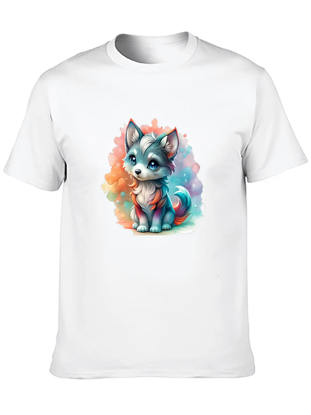Cute Chibi Grey Wolf For Wolf Lovers - White Essential Cotton Tee For Daily Outfits – Unisex Style