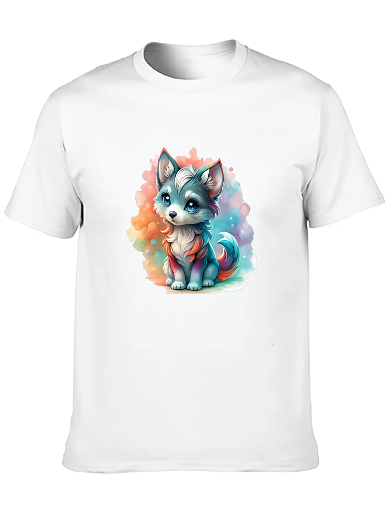 Cute Chibi Grey Wolf For Wolf Lovers - White Essential Cotton Tee For Daily Outfits – Unisex Style